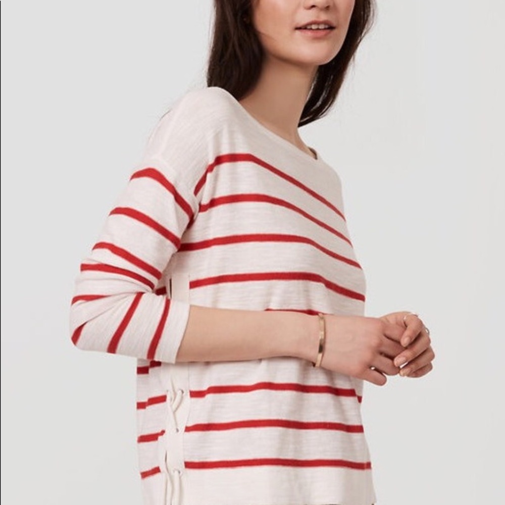 Loft lace up side stripe sweater